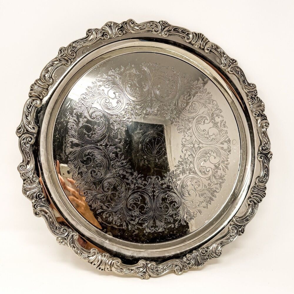 Vintage Sheridan Taunton Silverplate Footed Serving Tray Ornate Baroque 16.5”